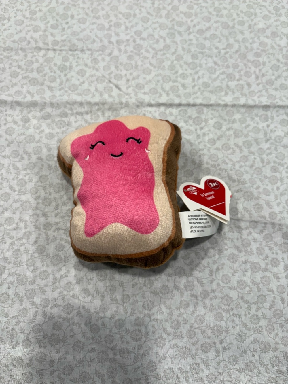 Greenbrier Valentine Squish Toast Slice Plush w/ Strawberry Jam & Peanut Butter